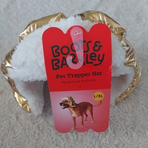 Boots & Barkley Sparkly Gold and White Sherpa Lined Pet Trapper Hat L/XL